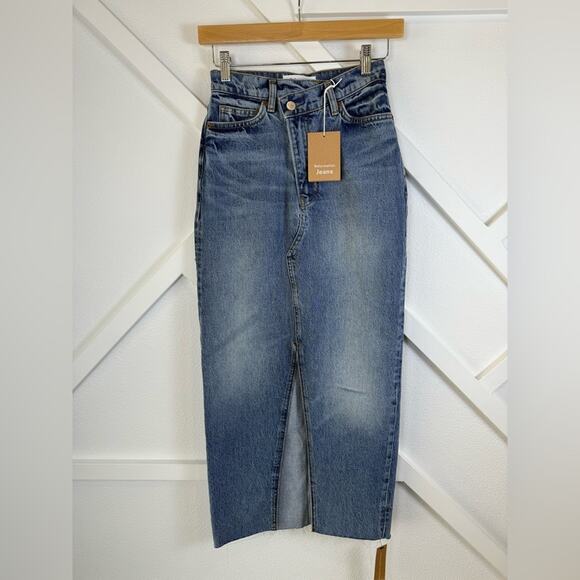 NWT Reformation Nila Long Midi Denim Skirt In Galway Wash Size 23 - Picture 2 of 11